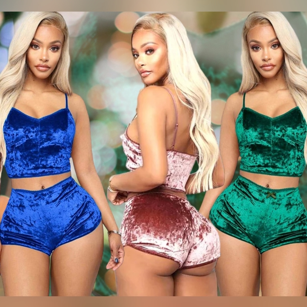 3 Sets 2pc Women's Comfy Pajama Sexy Nightwear  Pink   Green   Blue